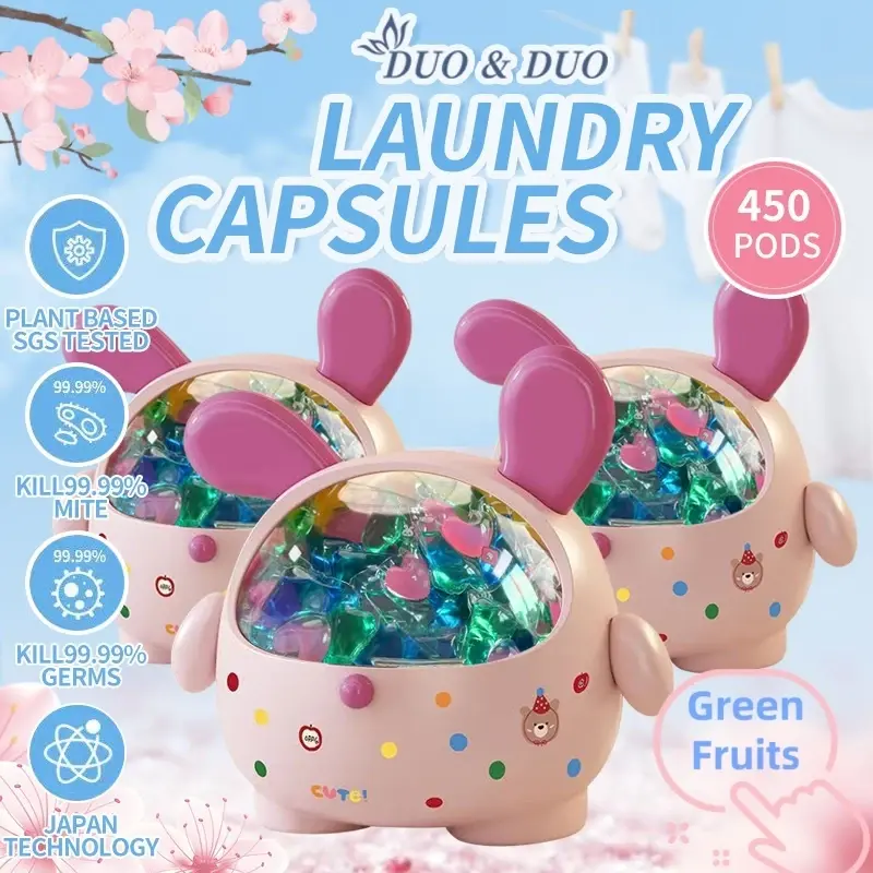 DuoDuo Plant Based Singapore SGS tested Bundle of 3Box 3 in 1 Laundry Capsules Green Fruit- 450 PODS (3 Boxes Yellow)