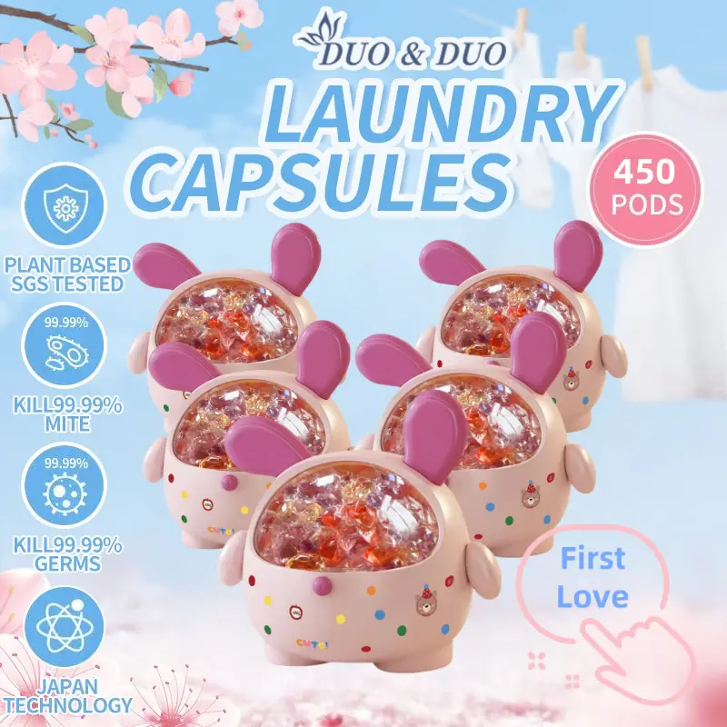 DuoDuo Plant Based Singapore SGS tested 6 in 1 Laundry Capsules First Love Bundle of 5Box - 450 pods (First  Love 5 Boxes Yellow)