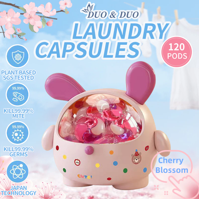 DuoDuo Plant Based Singapore SGS tested 4 in 1 Laundry Capsules Cherry Blossoms Scent - 120 PODS
