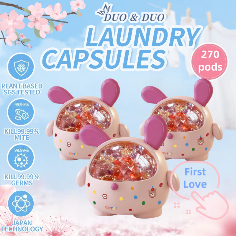 DuoDuo Plant Based Singapore SGS tested Bundle of 3Box 6 in 1 Laundry Capsules First Love - 270 pods