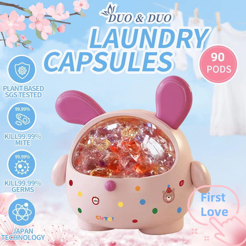 DuoDuo Plant Based Singapore SGS tested 6 in 1 Laundry Capsules First Love- 90 Pods
