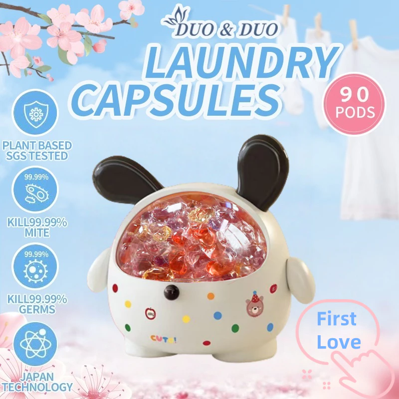 DuoDuo Plant Based Singapore SGS tested 6 in 1 Laundry Capsules First Love- 90 Pods