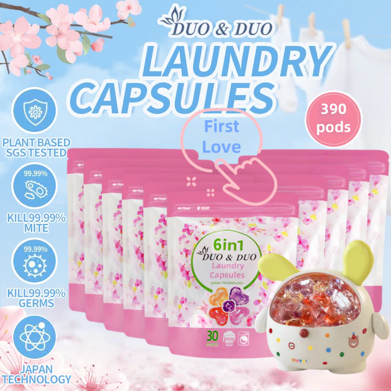 DuoDuo Plant Based Singapore SGS tested 6 in 1 Laundry Capsules Bundles of 10Packs+1Box 6 in 1First love-390 POD (First Love 10Packs + 1 Box Yellow)