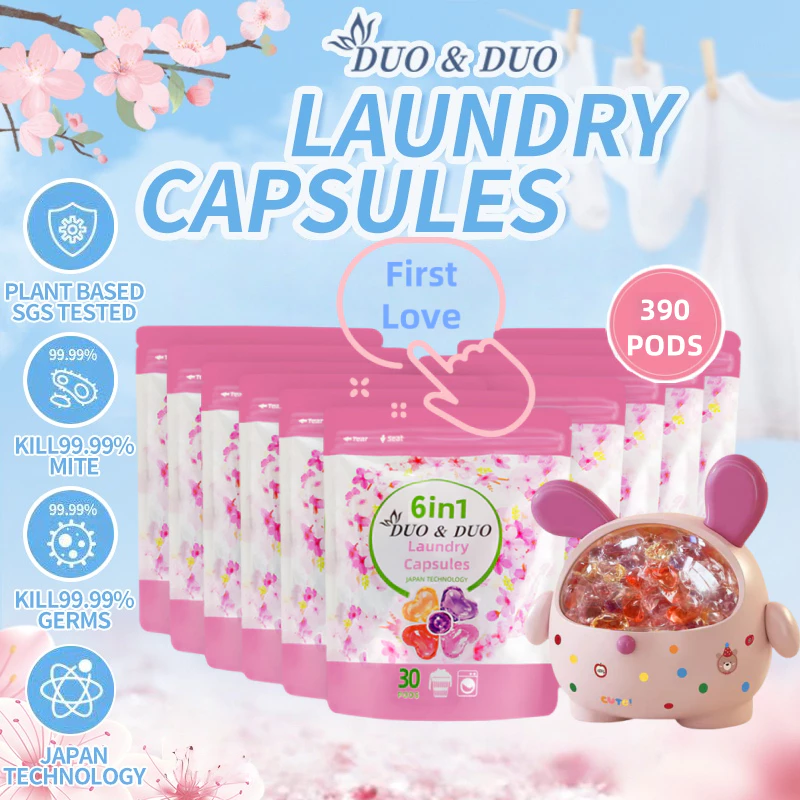 DuoDuo Plant Based Singapore SGS tested 6 in 1 Laundry Capsules Bundles of 10Packs+1Box 6 in 1First love-390 POD