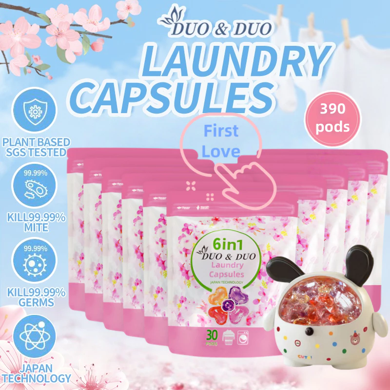DuoDuo Plant Based Singapore SGS tested 6 in 1 Laundry Capsules Bundles of 10Packs+1Box 6 in 1First love-390 POD