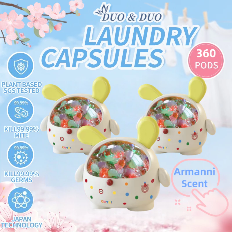 DuoDuo Plant Based Singapore SGS tested Bundle of 3Box 4 in 1 Laundry Capsules Armanni - 360 pods (Armanni 3 Boxes Yellow)