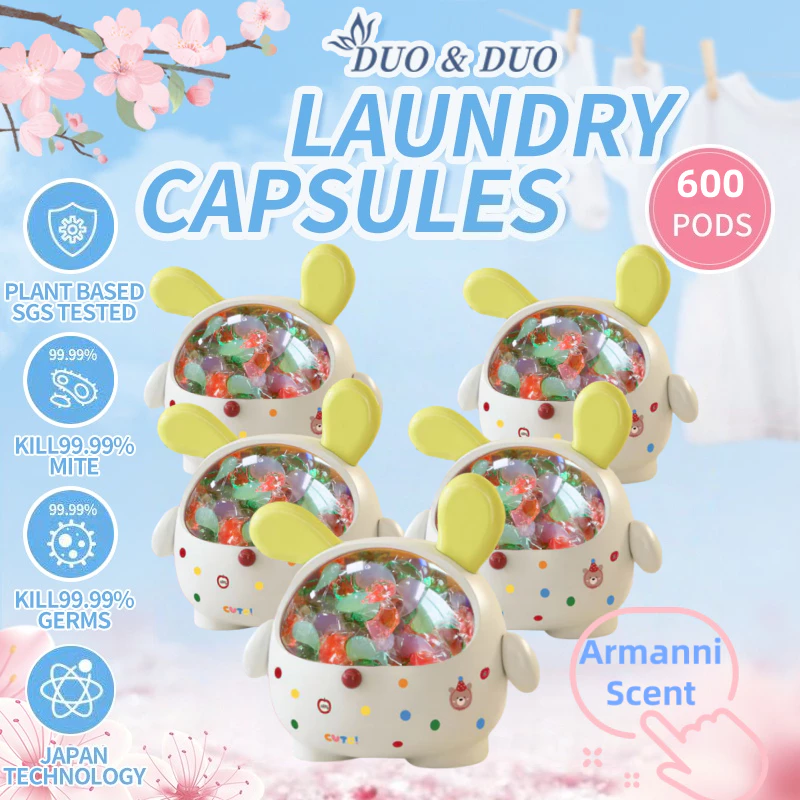 DuoDuo Plant Based Singapore SGS tested Bundle of 5Box 4 in 1 Laundry Capsules Armanni - 600 pods (Armanni 5 Boxes Yellow)