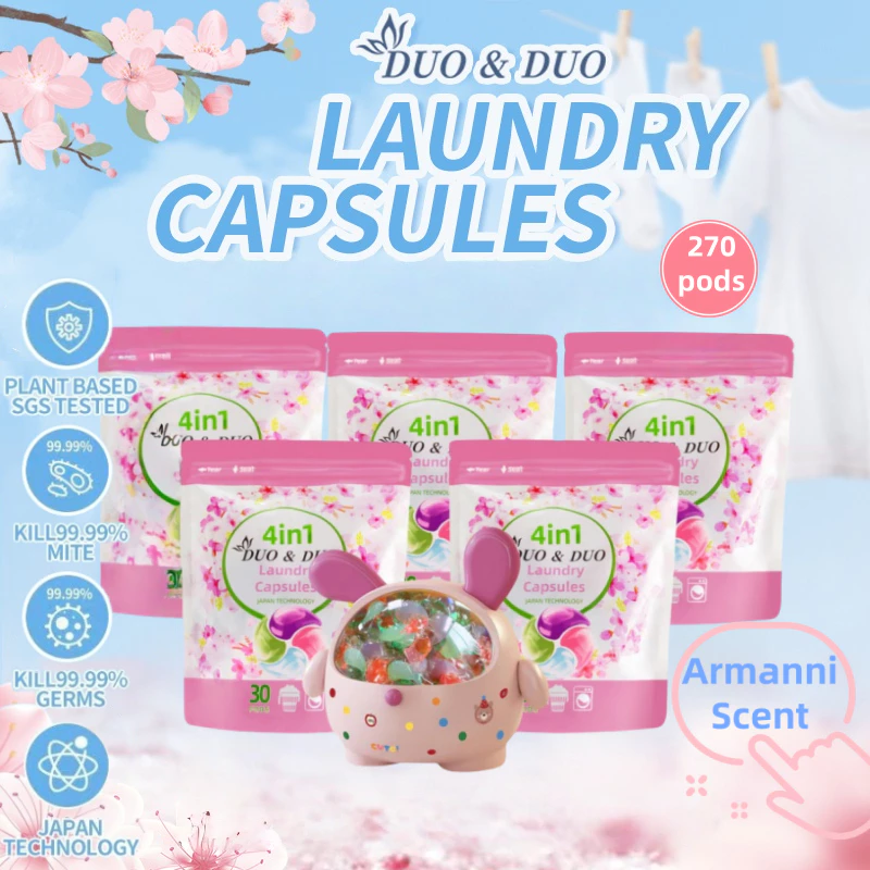 DuoDuo Plant Based Singapore SGS tested 4 in 1 Laundry Capsules Bundles of 5Packs + 1Box Armanni - 270PODS