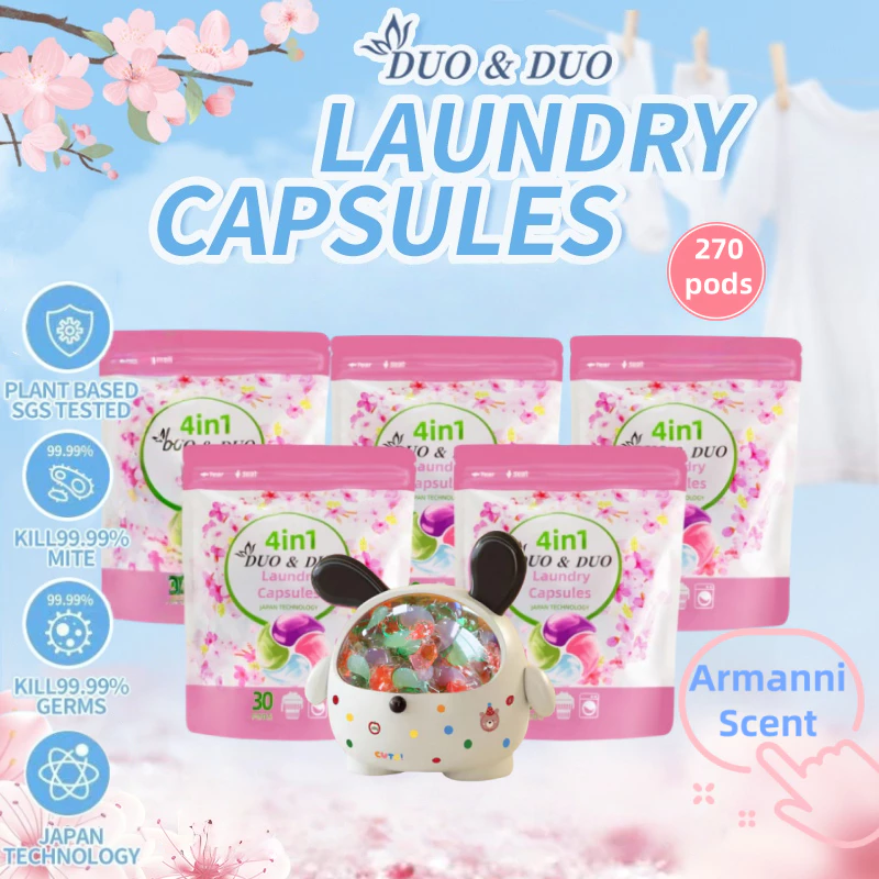 DuoDuo Plant Based Singapore SGS tested 4 in 1 Laundry Capsules Bundles of 5Packs + 1Box Armanni - 270PODS