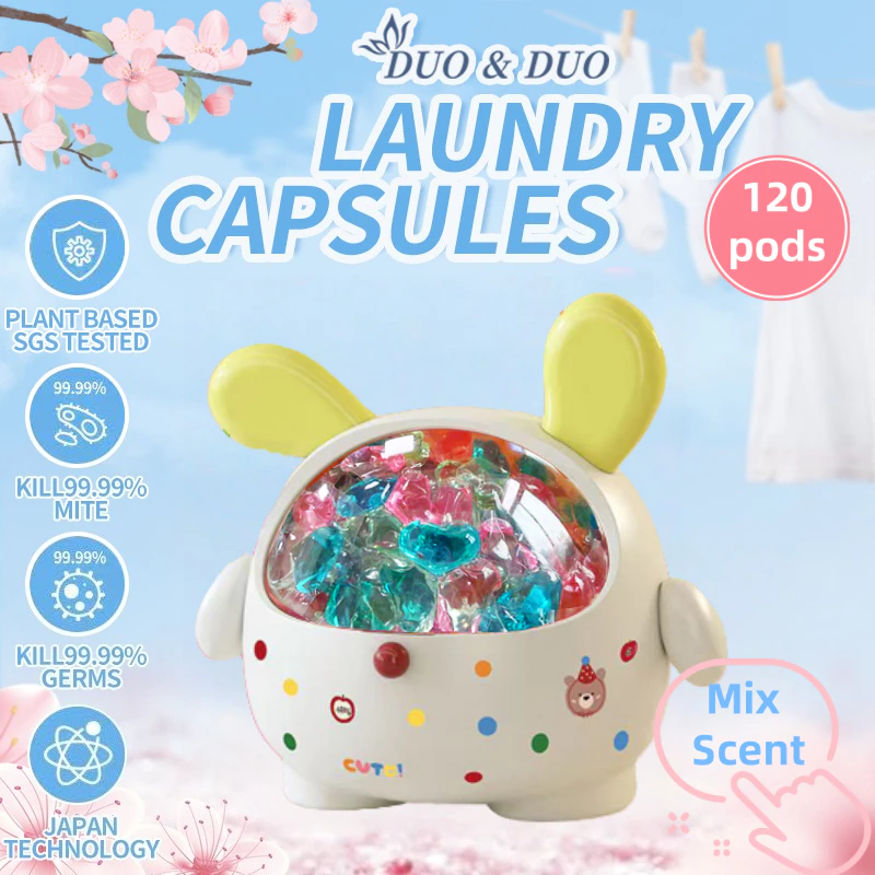 DuoDuo Plant Based Singapore SGS tested 3 in 1 Laundry Capsules Mix Scent - 120 PODS (Mix 1 Box Yellow)