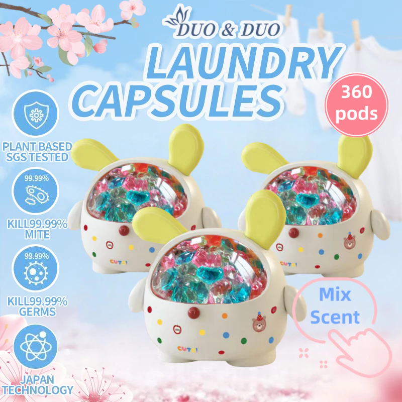 DuoDuo Plant Based Singapore SGS tested Bundle of 3Box 3 in 1 Laundry Capsules Mix Scent - 360 pods (Mix 3 Boxes Yellow)