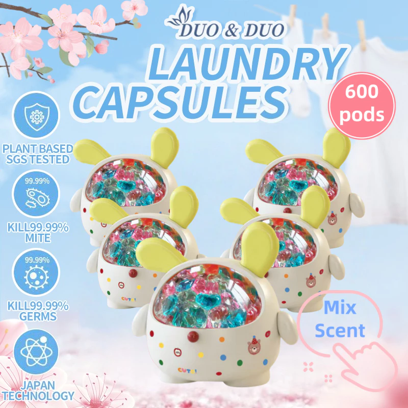DuoDuo Plant Based Singapore SGS tested Bundle of 5Box 3 in 1 Laundry Capsules Mix Scent - 600 pods (Mix 5 Boxes Yellow)