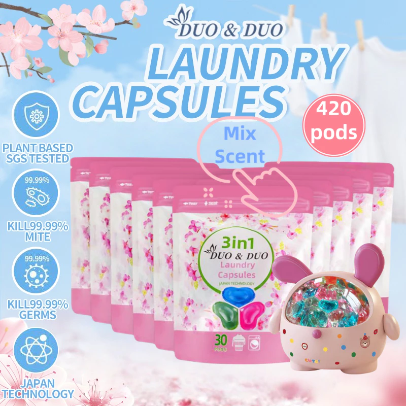 DuoDuo Plant Based Singapore SGS tested 3 in 1 Laundry Capsules Bundles of 10Packs+1Box 3 in 1 Mix Scent-420 PODS