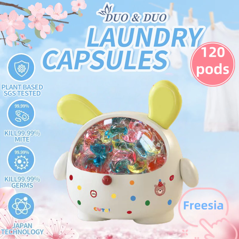 DuoDuo Plant Based Singapore SGS tested 3 in 1 Laundry Capsules Freesia Scent - 120 PODS (Freesia 1 Box Yellow)