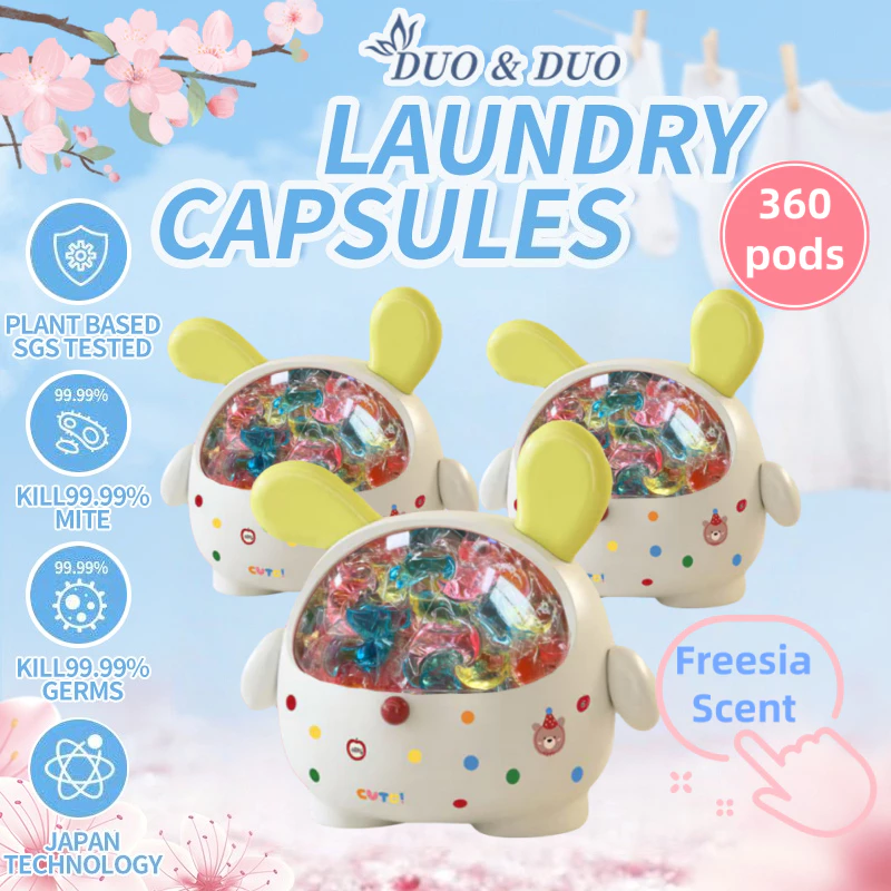 DuoDuo Plant Based Singapore SGS tested Bundle of 3Box 3 in 1 Laundry Capsules Freesia Scent - 360 pods (Freesia 3 Boxes Yellow)