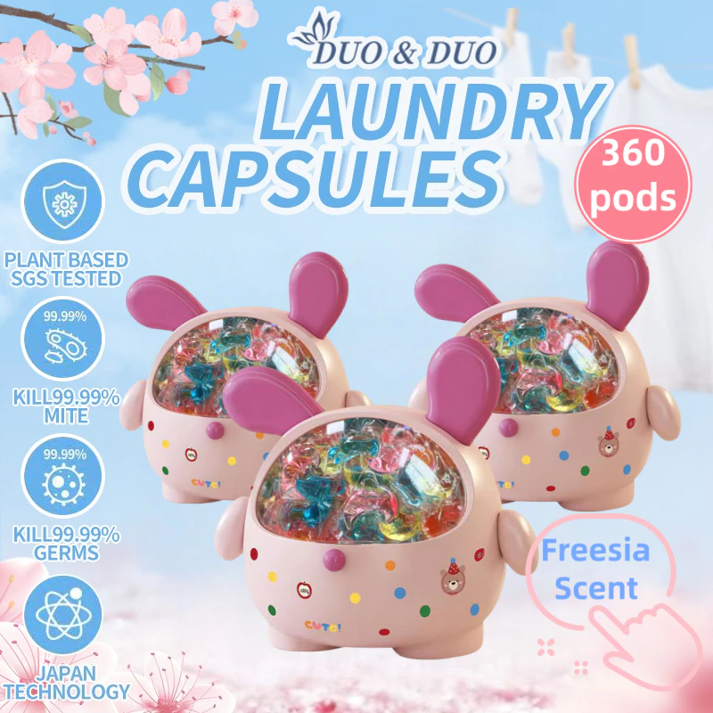 DuoDuo Plant Based Singapore SGS tested Bundle of 3Box 3 in 1 Laundry Capsules Freesia Scent - 360 pods