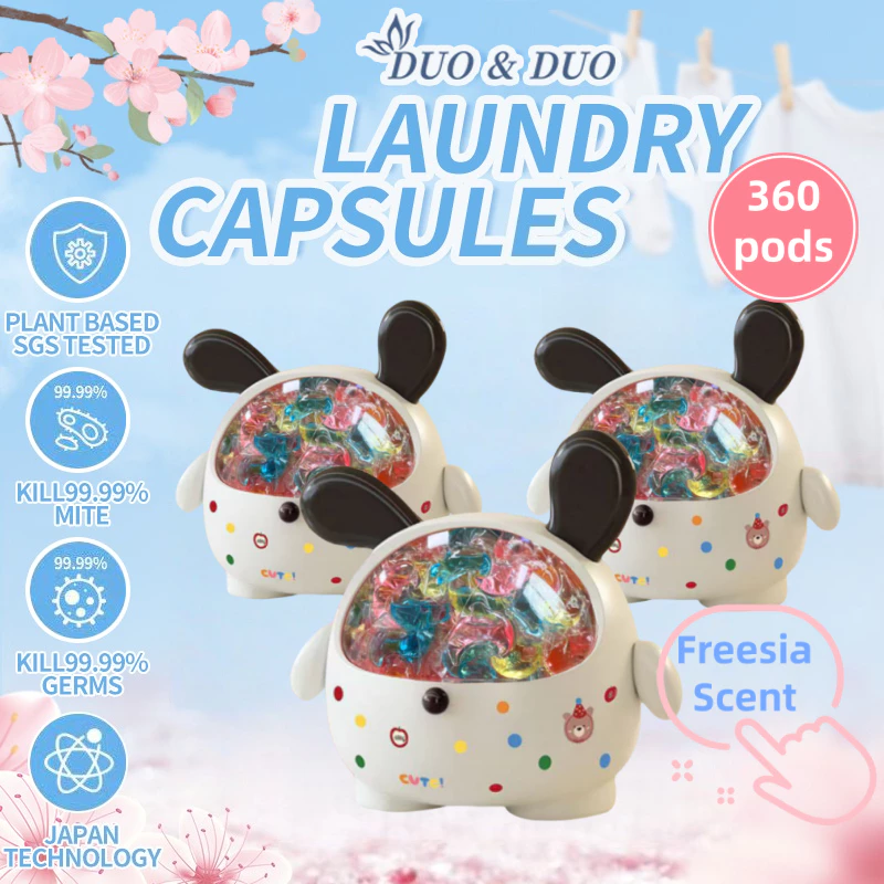 DuoDuo Plant Based Singapore SGS tested Bundle of 3Box 3 in 1 Laundry Capsules Freesia Scent - 360 pods