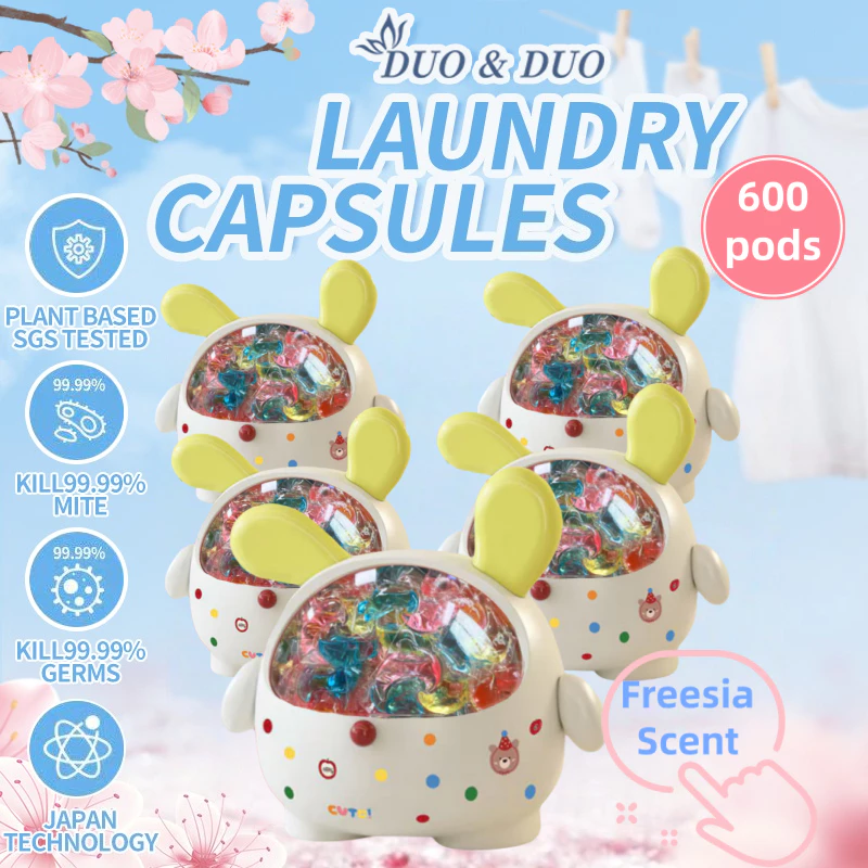 DuoDuo Plant Based Singapore SGS tested Bundle of 5Box 3 in 1 Laundry Capsules Freesia Scent - 600 pods (Freesia 5 Boxes Yellow)
