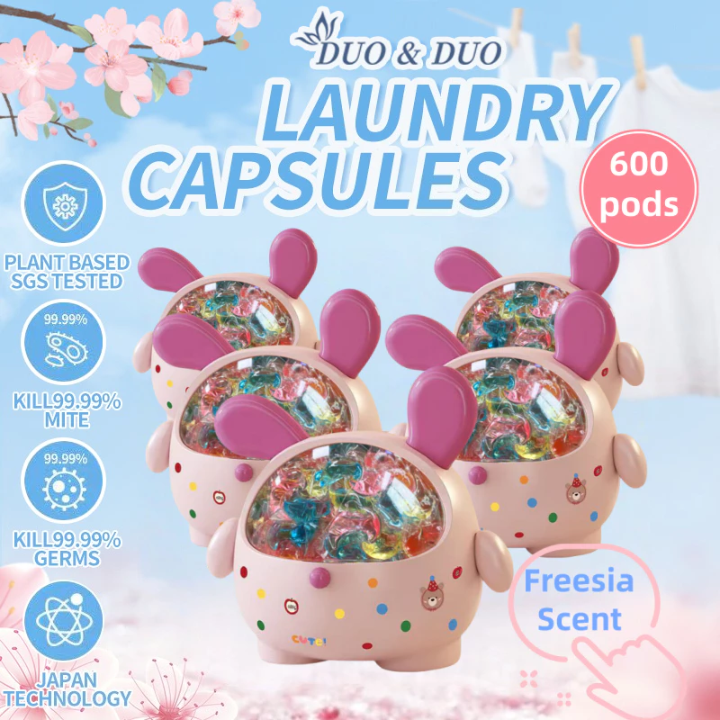 DuoDuo Plant Based Singapore SGS tested Bundle of 5Box 3 in 1 Laundry Capsules Freesia Scent - 600 pods