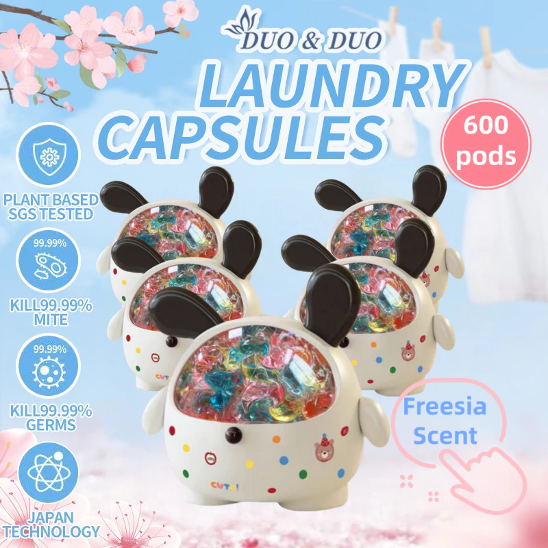 DuoDuo Plant Based Singapore SGS tested Bundle of 5Box 3 in 1 Laundry Capsules Freesia Scent - 600 pods