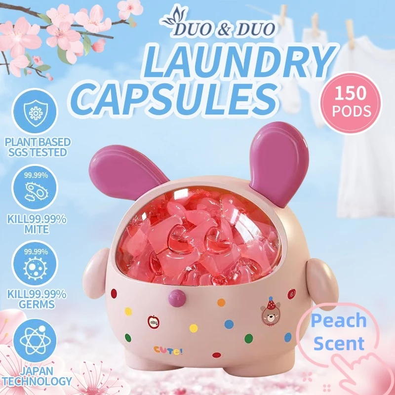 DuoDuo Plant Based Singapore SGS tested 3 in 1 Laundry Capsules Peach Scent - 150 Pods