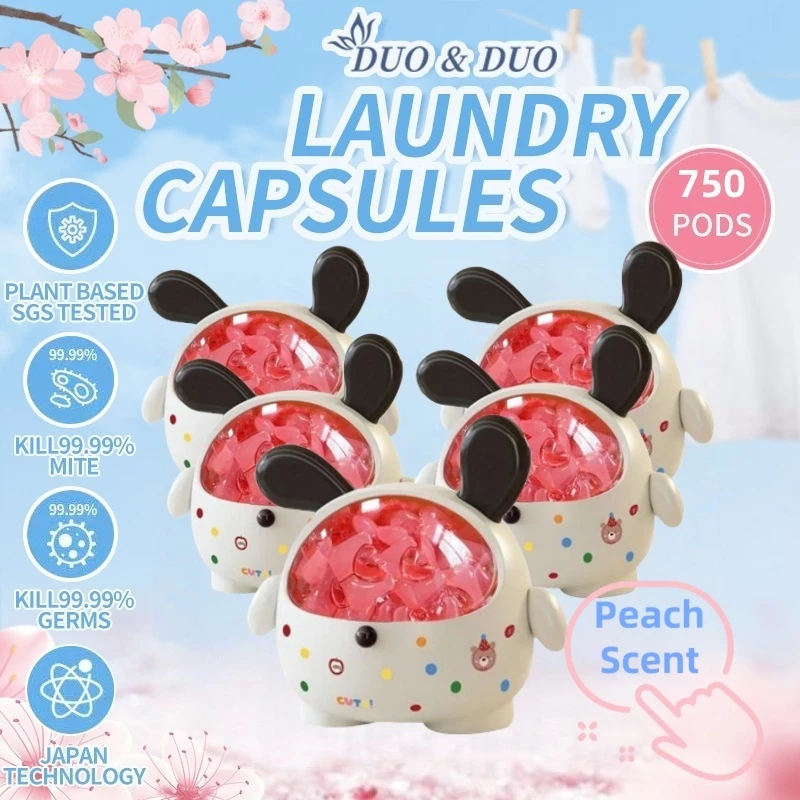 DuoDuo Plant Based Singapore SGS tested 3 in 1 Laundry Capsules Peach Scent Bundle of 5Box -750 pods