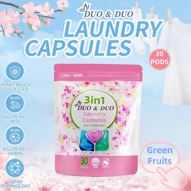 DuoDuo Bulk Order-   Laundry Capsules in Packets (50 Packets X 3in1 Green Fruits)